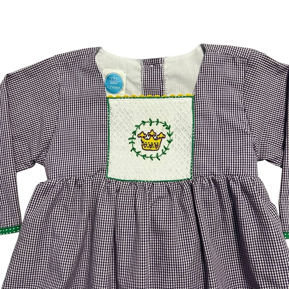 Krewe Kids 5Y Mardi Gras Embroidered Purple Gingham Dress